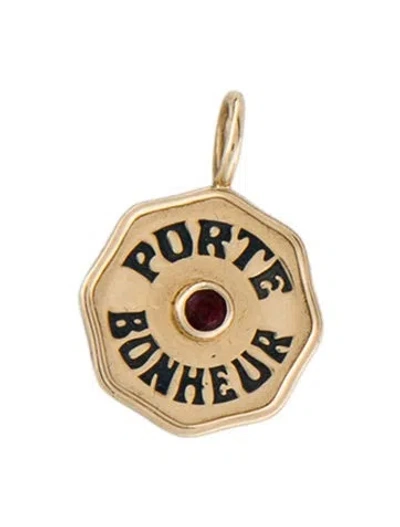 Pre-owned Pendant 14k Garnet & Enamel 'porte Bonheur'  In Black