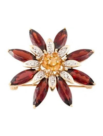 Pre-owned Pendant 14k Garnet, Citrine & Diamond Brooch In Multi