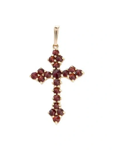 Pre-owned Pendant 14k Garnet Cross  In Multi