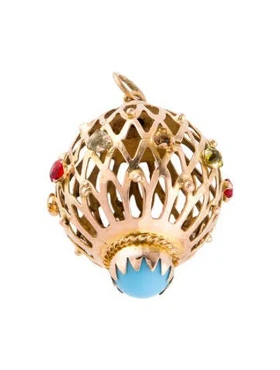 Pre-owned Pendant 14k Glass & Blue Stone , 1.5" In Multi