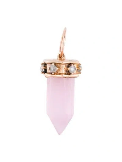 Pre-owned Pendant 14k Glass & Diamond Point  In Pink