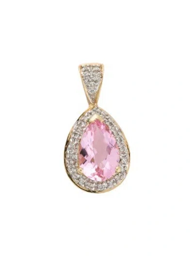Pre-owned Pendant 14k Glass & Diamond Teardrop , 1" In Pink
