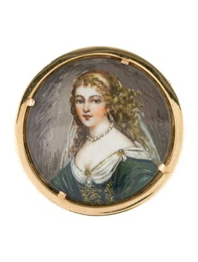 Pre-owned Pendant 14k Glass Portrait Brooch In Multi