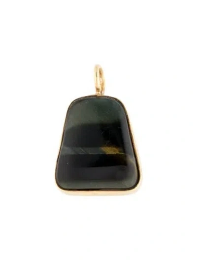 Pre-owned Pendant 14k Hawk's Eye & Diamond  In Multi