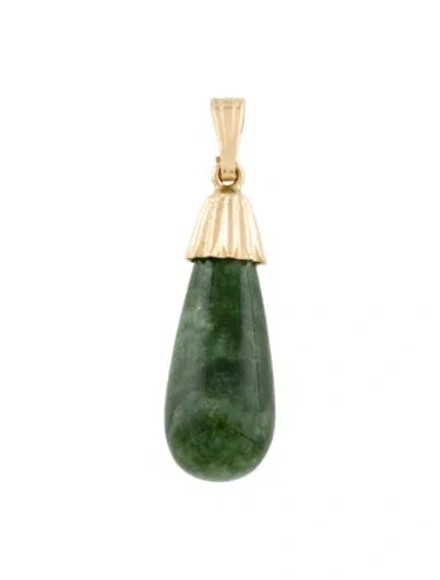 Pre-owned Pendant 14k Jade Teardrop  In Multi
