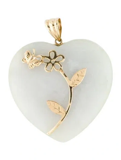 Pre-owned Pendant 14k Jadeite & Ceramic Doublet Heart , 1.75" In Blue