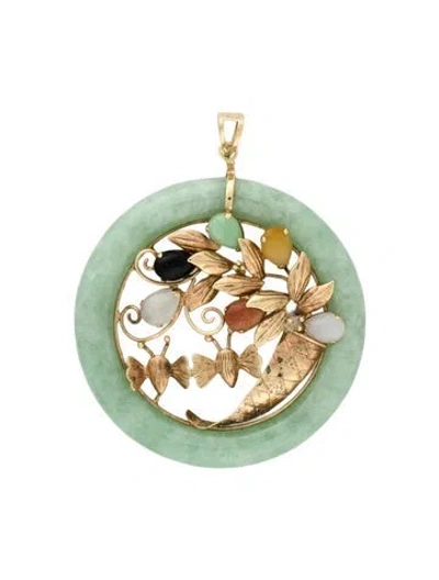 Pre-owned Pendant 14k Jadeite & Glass Bouquet  In Black
