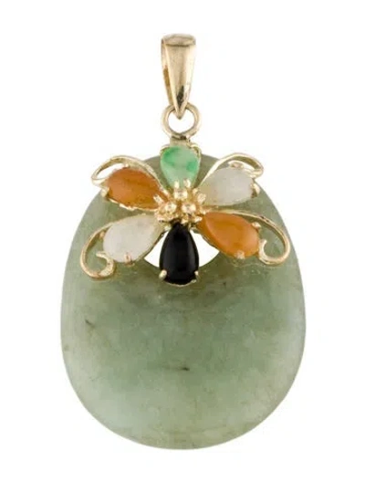 Pre-owned Pendant 14k Jadeite & Onyx  In Multi