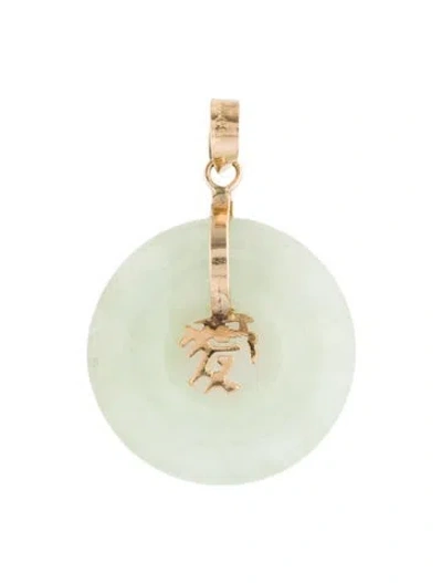 Pre-owned Pendant 14k Jadeite Circle  In Multi