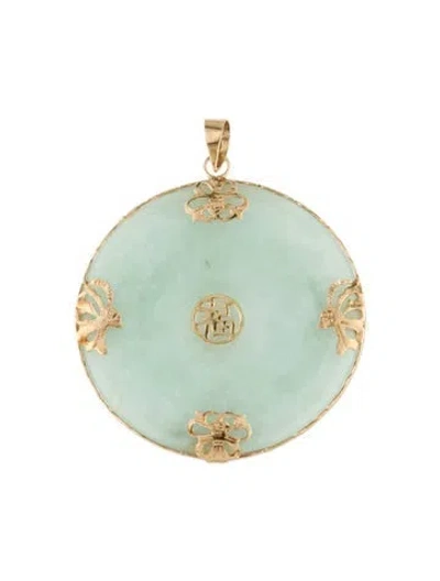 Pre-owned Pendant 14k Jadeite Disc  In Multi