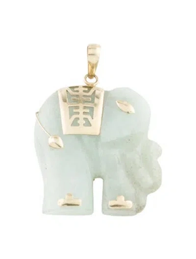Pre-owned Pendant 14k Jadeite Elephant  In Multi