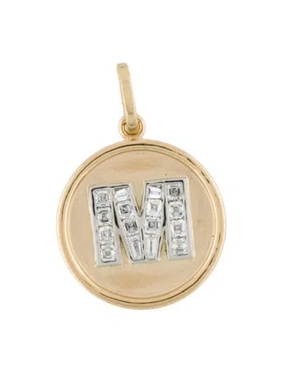 Pre-owned Pendant 14k Lab Grown Diamond Initial 'm'  In Multi