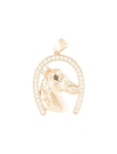 Pre-owned Pendant 14k Lab-grown Diamond Horse , 1" In Multi