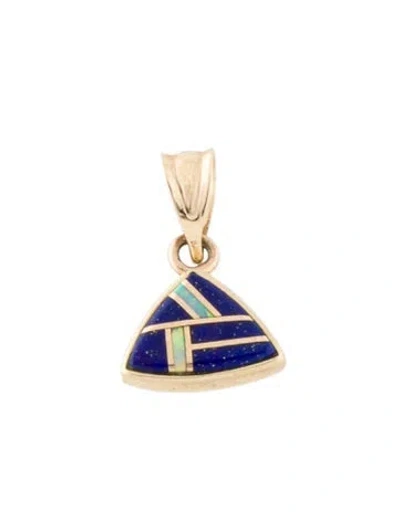 Pre-owned Pendant 14k Lapis Lazuli & Synthetic Opal  In Multi