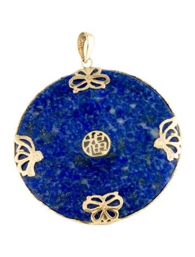 Pre-owned Pendant 14k Lapis Lazuli Butterfly & Chinese Characters Lapis Lazuli , 1.75" In Multi