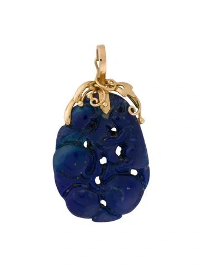 Pre-owned Pendant 14k Lapis Lazuli Carved Enhancer , 1.75" In Multi