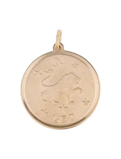 Pre-owned Pendant 14k Leo Zodiac Sign Disc  In Multi