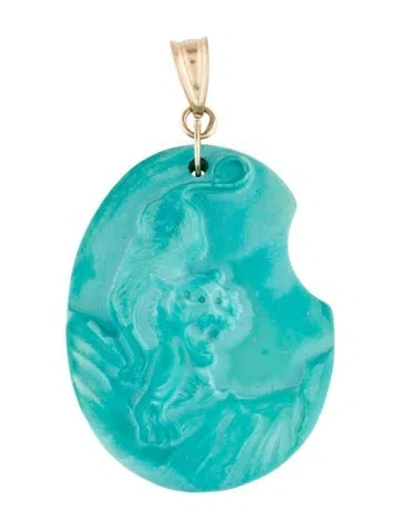 Pre-owned Pendant 14k Magnesite Carved  In Multi
