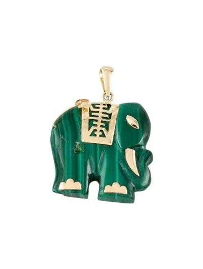 Pre-owned Pendant 14k Malachite Elephant  In Multi