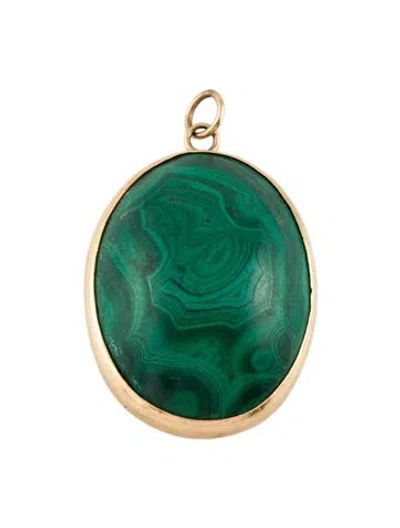 Pre-owned Pendant 14k Malachite Large Oval , 2" In Multi