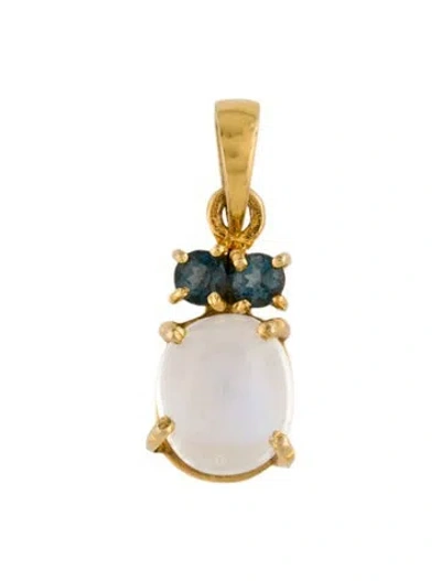Pre-owned Pendant 14k Moonstone & Topaz Owl Charm , 0.75" In Multi