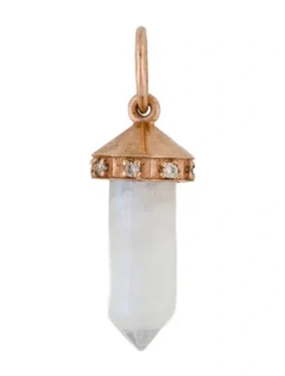 Pre-owned Pendant 14k Moonstone Labradorite & Diamond Point Charm, 1" In Multi