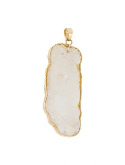 Pre-owned Pendant 14k Moonstone Labradorite Carved  In Multi