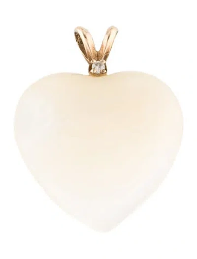 Pre-owned Pendant 14k Mother Of Pearl & Diamond Heart  In White