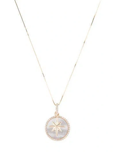 Pre-owned Pendant 14k Mother Of Pearl & Diamond  Necklace, 18" In Multi
