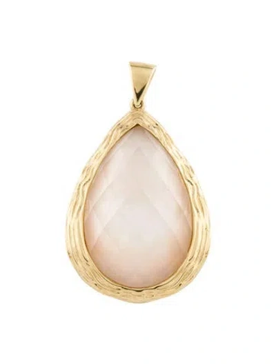 Pre-owned Pendant 14k Mother Of Pearl & Quartz Doublet , 1.5" In Multi
