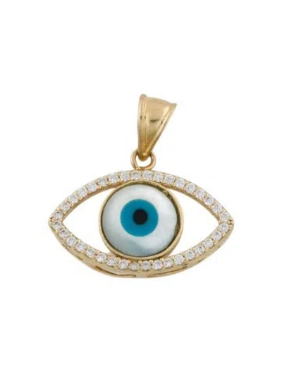 Pre-owned Pendant 14k Mother Of Pearl, Cubic Zirconia & Resin Evil Eye  In Multi