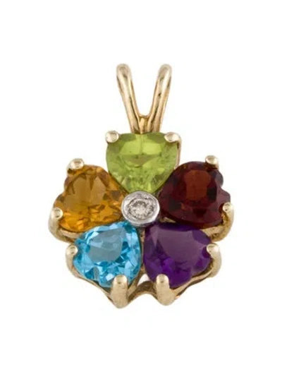 Pre-owned Pendant 14k Multistone & Diamond , 0.75"