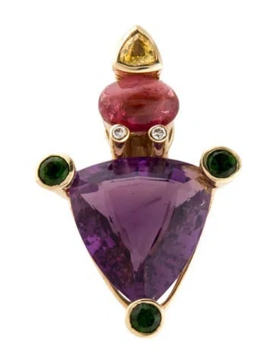 Pre-owned Pendant 14k Multistone & Diamond Slide , 2"