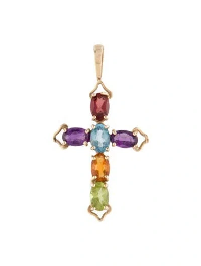 Pre-owned Pendant 14k Multi-stone Cross