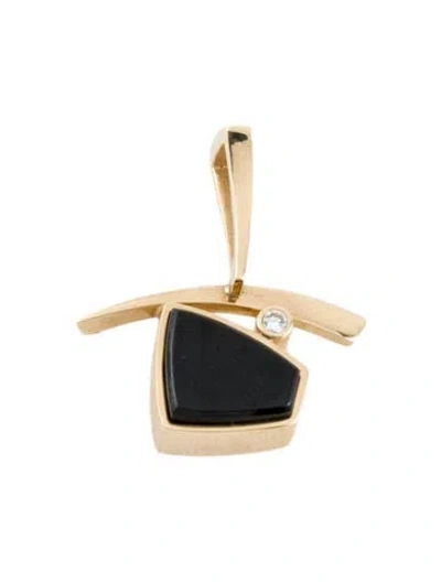 Pre-owned Pendant 14k Nephrite & Diamond Abstract , 1.25" In Multi