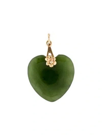 Pre-owned Pendant 14k Nephrite Heart  In Multi
