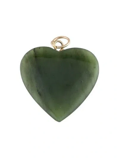 Pre-owned Pendant 14k Nephrite Heart  In Multi