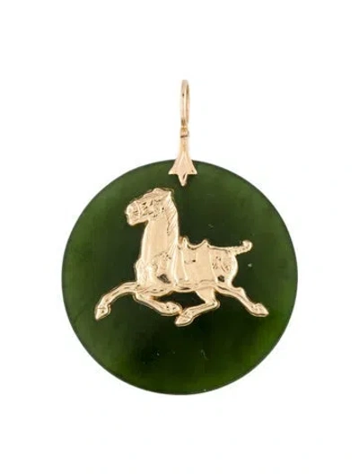 Pre-owned Pendant 14k Nephrite Horse 'success' , 1.75" In Multi