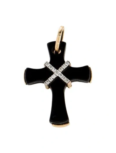 Pre-owned Pendant 14k Onyx & Diamond Cross  In Multi
