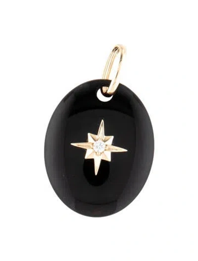 Pre-owned Pendant 14k Onyx & Diamond Star Oval  In Multi