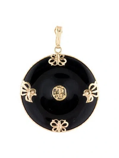 Pre-owned Pendant 14k Onyx Butterfly Round , 2" In Multi