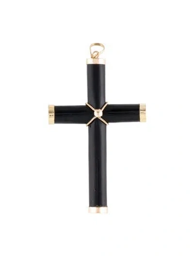 Pre-owned Pendant 14k Onyx Cross  In Multi