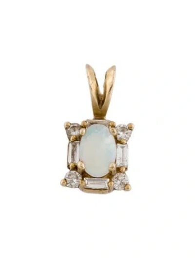 Pre-owned Pendant 14k Opal & Diamond , 0.5" In Multi