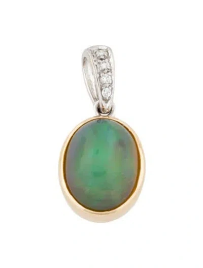 Pre-owned Pendant 14k Opal & Diamond , 0.75" In Multi