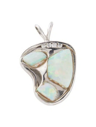 Pre-owned Pendant 14k Opal & Diamond  In Multi