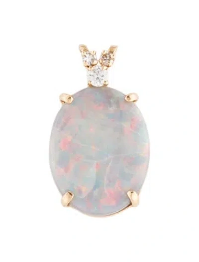Pre-owned Pendant 14k Opal & Diamond  In Multi