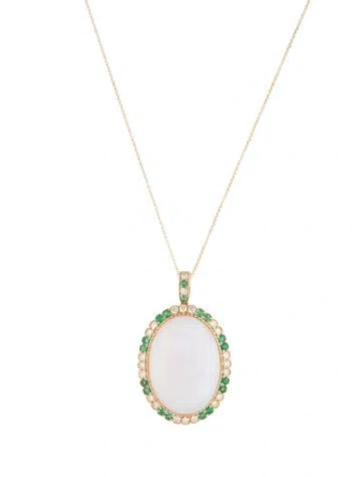 Pre-owned Pendant 14k Opal , Emerald & Diamond Halo  Necklace, 18" In Multi