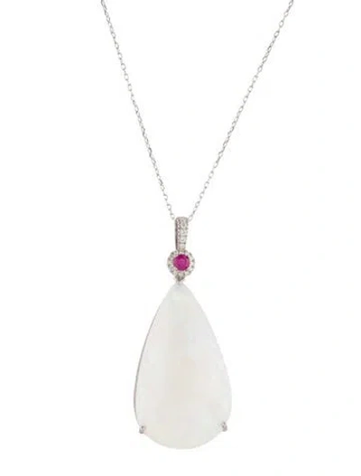 Pre-owned Pendant 14k Opal, Ruby & Diamond  Necklace, 18" In Multi