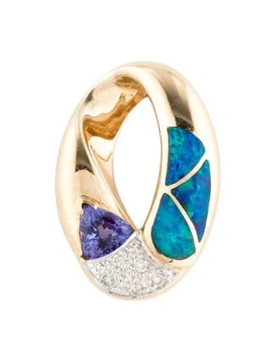 Pre-owned Pendant 14k Opal, Tanzanite & Diamond  In Multi