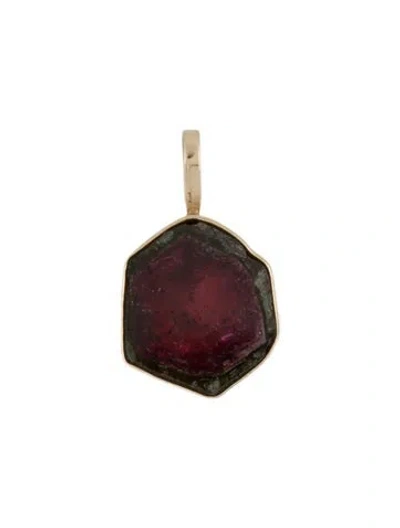 Pre-owned Pendant 14k Parti-colored Tourmaline  In Multi